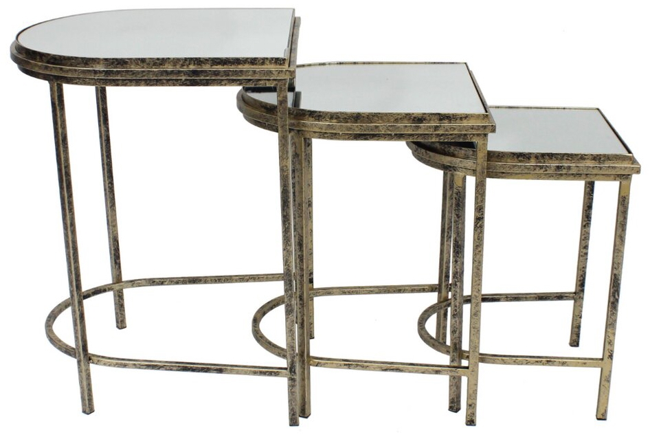 Product photograph of Mindy Brownes India Antique Brass Mirrored Top Nest Of Tables Set Of 3 from Choice Furniture Superstore.
